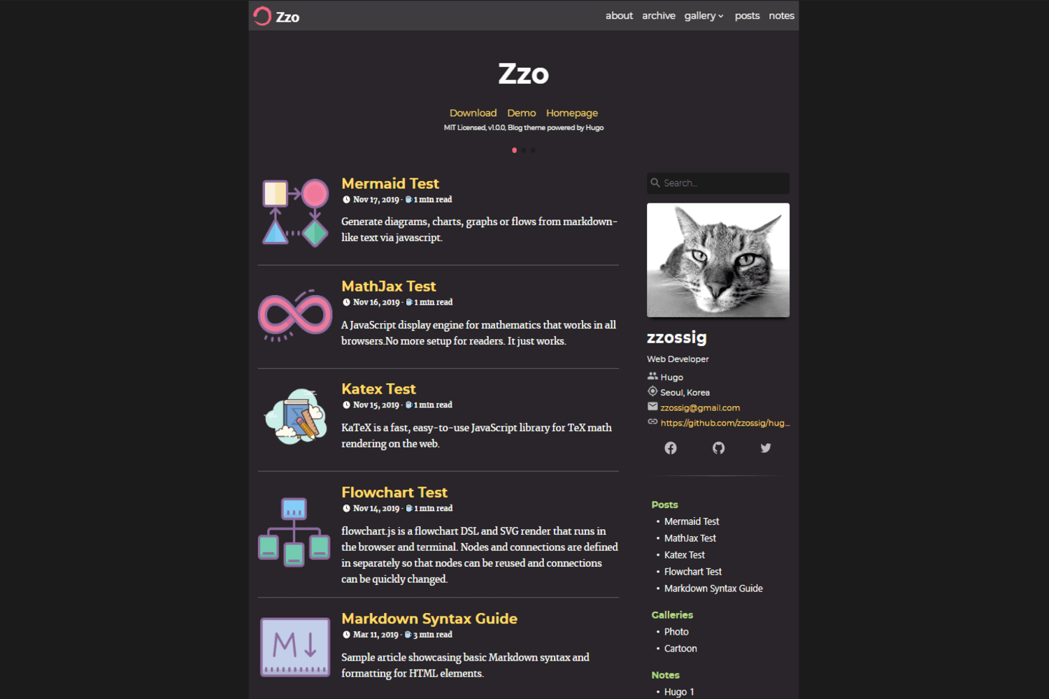 Hugo Theme Zzo Screenshot